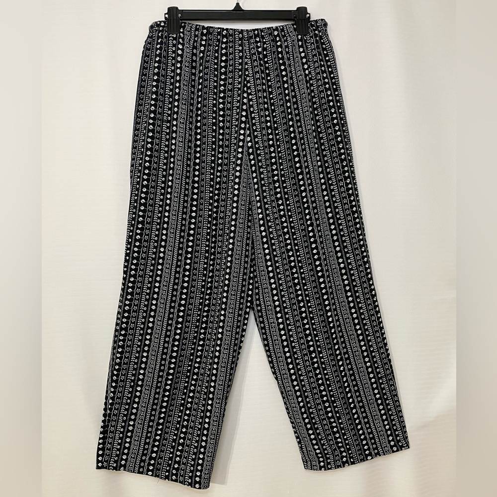 Fundamental Things Black White Floral Stripe Wide Leg Pants Size L